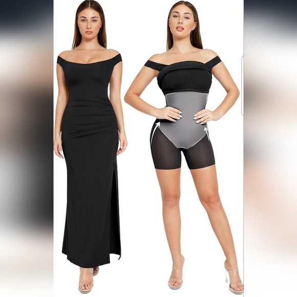 Popilush Black Off-the-Shoulder Shapewear Tummy Control Maxi Dress Size XS - Picture 1 of 11